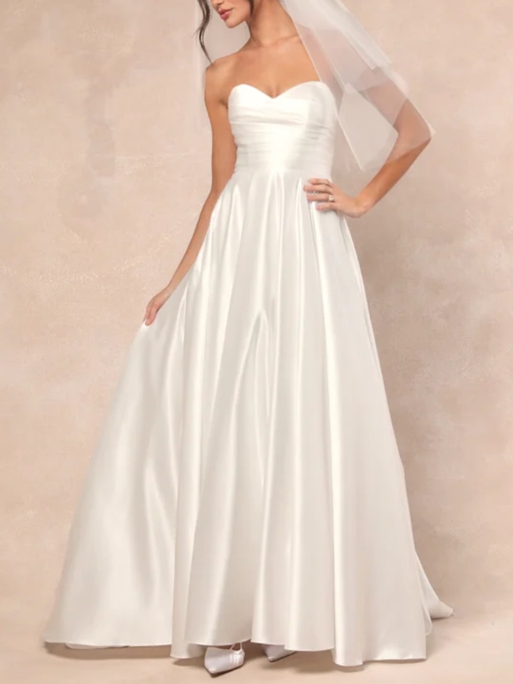Lulus Khalida White Satin Pleated Strapless Gown